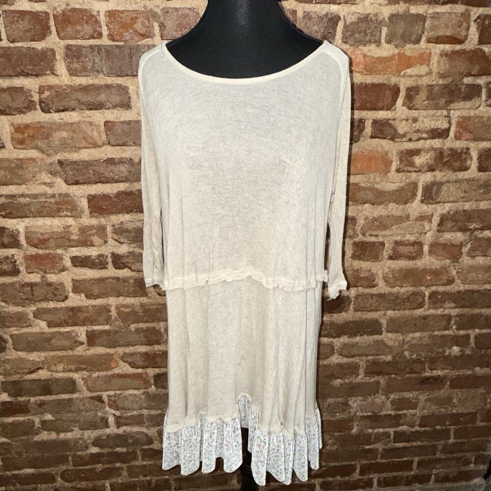 Rustic Rack Oversized Sheer Cream Floral Hem 3/4 Sleeve Boat Neck Dress Sz M